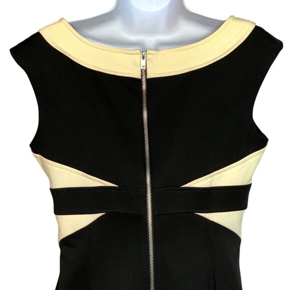 Maggy London Womens Black & Cream Sleeveless Sheath Dress Size 10 Back Zipper - Picture 4 of 5